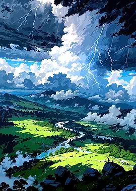 Stormy Mountain Valley Landscape