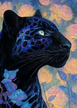 Fantasy Black Panther with Flowers