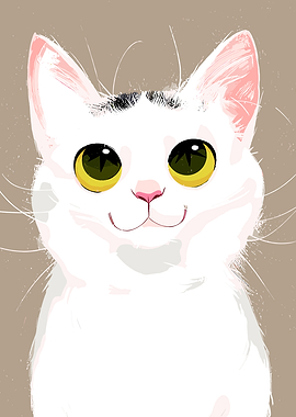 Cute White Cat with Big Green Eyes