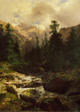 Mountain Stream with Pine Trees