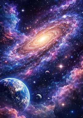 Galaxy and Planets in Space