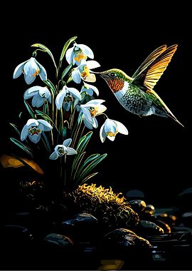 Hummingbird and Snowdrops