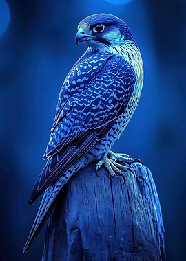 Blue Falcon Perched on Wood