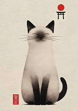 Siamese Cat with Japanese Symbols