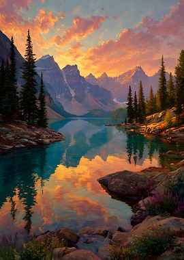 Serene Canada Mountain Lake at Sunset