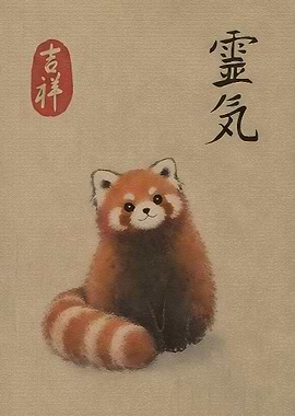 Cute Red Panda with Japanese Calligraphy