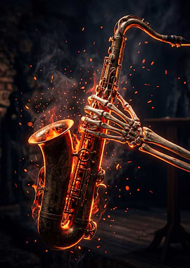 Skeleton Playing Fiery Saxophone