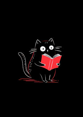 Black Cat Reading a Book