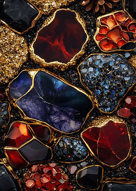 Assortment of Gemstones with Gold Edging