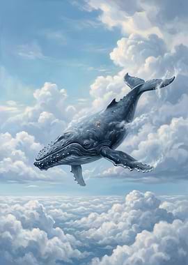 Whale swimming through clouds