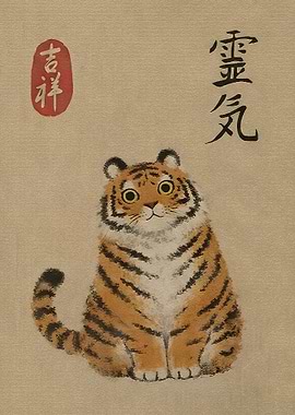 Cute Tiger with Japanese Calligraphy