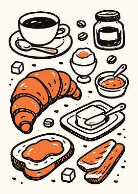 Croissant Breakfast Cafe Print