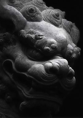 Asian Stone Lion Sculpture Detail