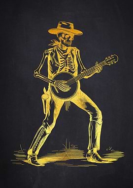 Skeleton Cowboy Playing Banjo