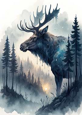 Majestic Moose in Misty Forest