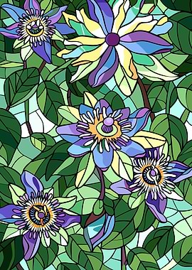 Stained Glass Passion Flowers