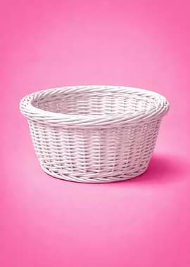 White Wicker Basket on Pink Background