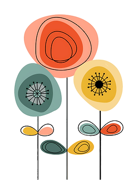Abstract Mid-Century Modern Floral Art