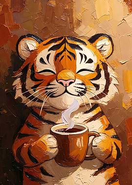Tiger Enjoying Coffee