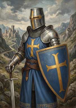 Knight in Armor with Castle Background