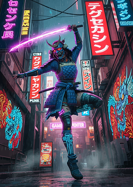 Cyberpunk Samurai in Neon City