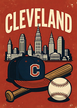 Cleveland Baseball Skyline Art