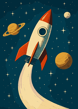 Retro Rocket Launch in Space