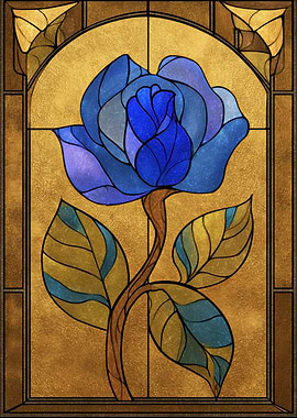 Blue Rose Stained Glass Art