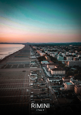 Rimini Italy Beachfront Cityscape at Sunset