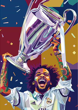 Football Player Holding Trophy