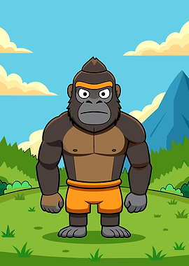 Cartoon Gorilla in Jungle Setting
