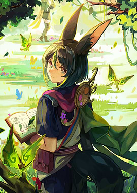 Anime character with animal ears in a forest