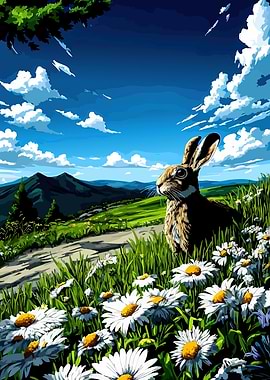 Rabbit in a Daisy Field