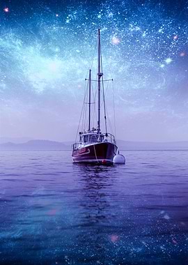 Sailboat under a starry sky