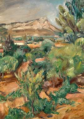 Impressionist Landscape with Mountain and Trees