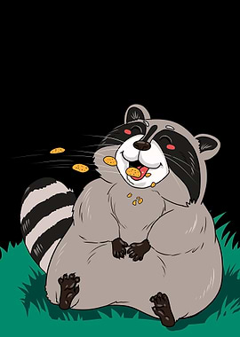 Happy Raccoon Eating Cookies