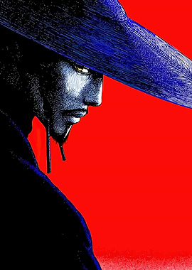 Man in Blue Hat on Red Background