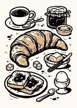 Croissant Breakfast Table Poster