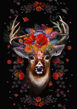 Deer with Floral Antlers