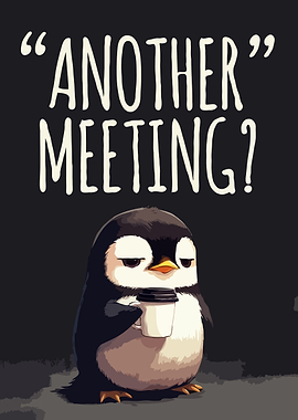 Tired Penguin With Coffee