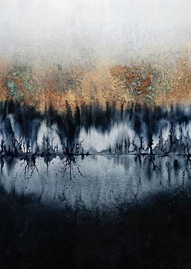 Abstract Landscape with Gold and Blue Tones