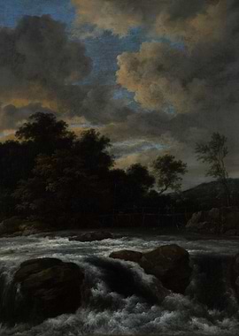 Dramatic Waterfall and Stormy Sky