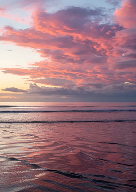 Sunset over the ocean with pink clouds
