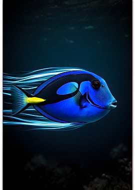 Blue Tang Fish Swimming with Light Trails