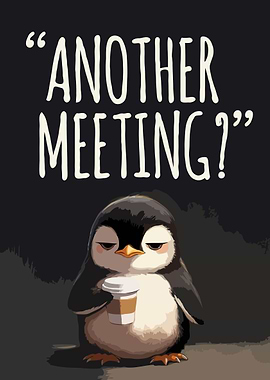Tired Penguin with Coffee Funny