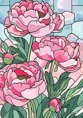 Stained Glass Peonies