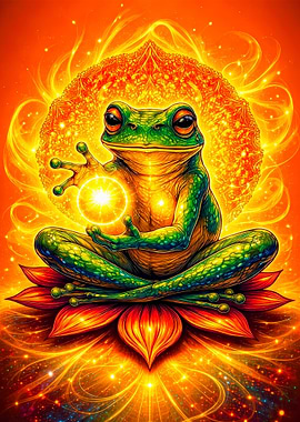 Meditating Frog with Cosmic Energy