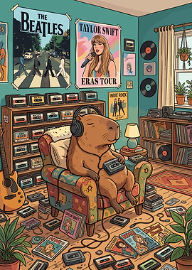 Capybara Listening to Music