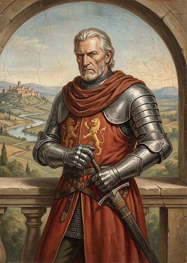 Knight in Armor with Castle Background