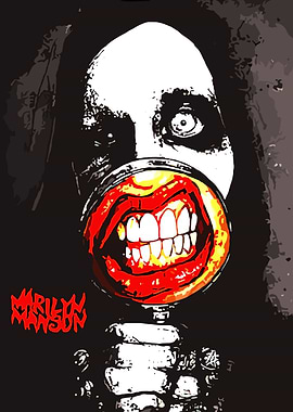 Marilyn Manson Portrait with Red Lips